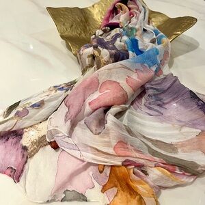 Dolcetta Lightweight Watercolor Floral Scarf in Pastel Hues